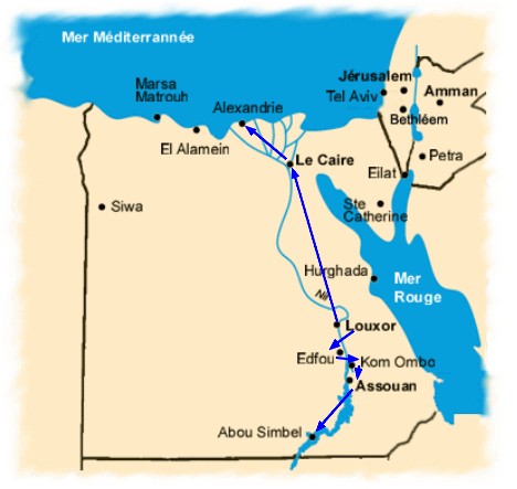 carte itinéraire croisière Egypte
