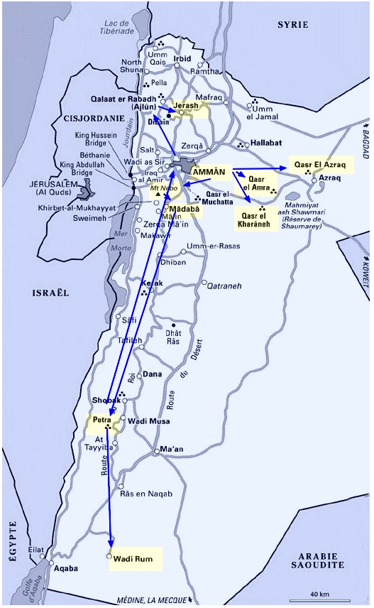 Carte de notre itinéraire en Jordanie
