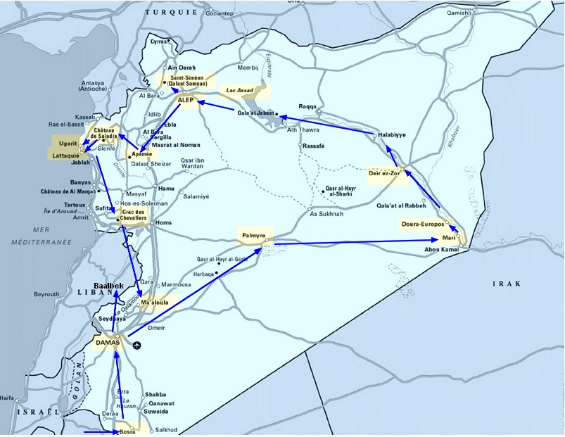 carte de notre itinéraire en Syrie
